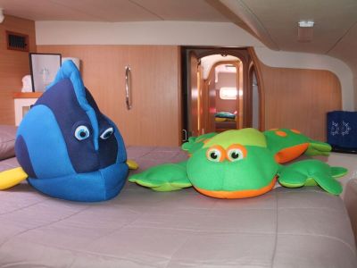 stuffed animal toys in catamaran room