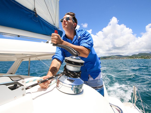 captain sailing Bellaventuras catamaran