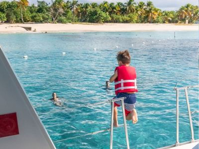 a group of people on a boat in the water