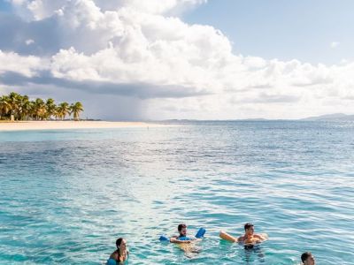 a group of people swimming in a body of water